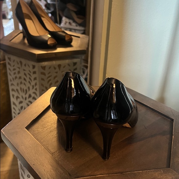 π 1 hour sale. Cole Haan, 7.5, Black Patent Leather Peep Toe Heels - Picture 8 of 11